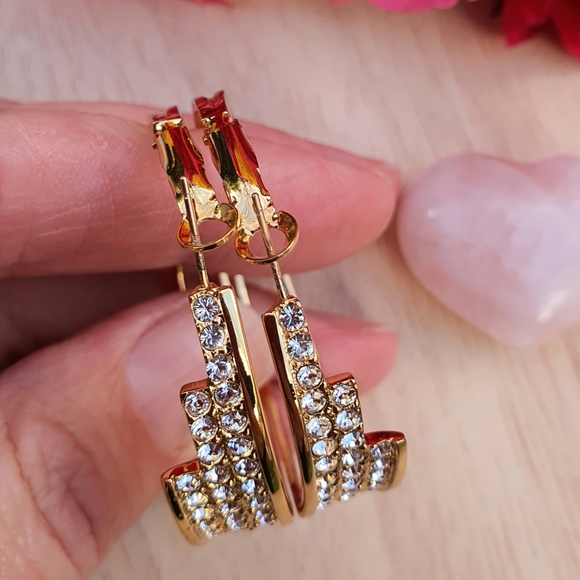 Swarovski Crystal Hoop Gold Earrings - Picture 5 of 6